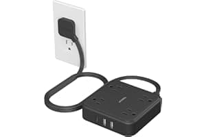 Surge Protector Flat Extension Cord 5FT, TESSAN Flat Plug Power Strip with 4 Outlets 3 USB C Ports (1 USB C), 900 Joules Protection, Multiple Wall Outlet Extender Suitable for Home Office Dorm, Black